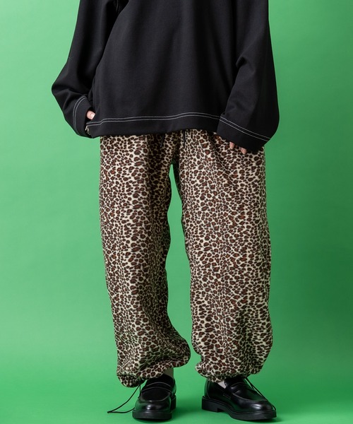 パンツ a.p.o.v. レオパード裏起毛フリースワイドイージーパンツ