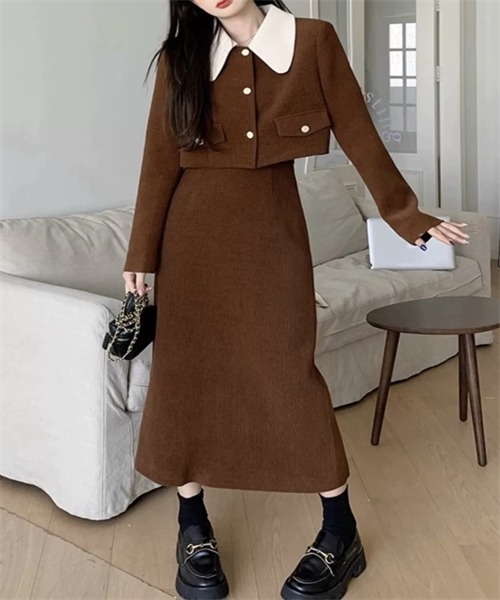 Dream garden セットアップ コーデュロイ配色襟ジャケット＆バック