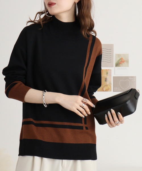 ニット セーター Eglantine 配色デザインニットプルオーバー レディース