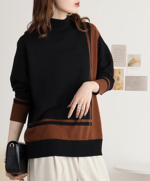 ニット セーター Eglantine 配色デザインニットプルオーバー レディース EGLANTINE ニット セーター Eglantine 配色デザインニットプル