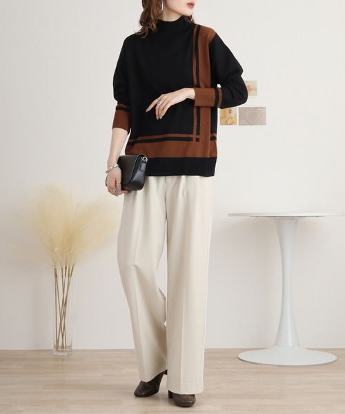 ニット セーター Eglantine 配色デザインニットプルオーバー レディース EGLANTINE ニット セーター Eglantine 配色デザインニットプル