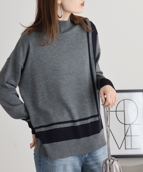 ニット セーター Eglantine 配色デザインニットプルオーバー レディース EGLANTINE ニット セーター Eglantine 配色デザインニットプル