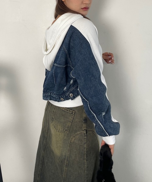 Roger&Raw（ロジャーアンドロウ） パーカー デニム切替ジップパーカー