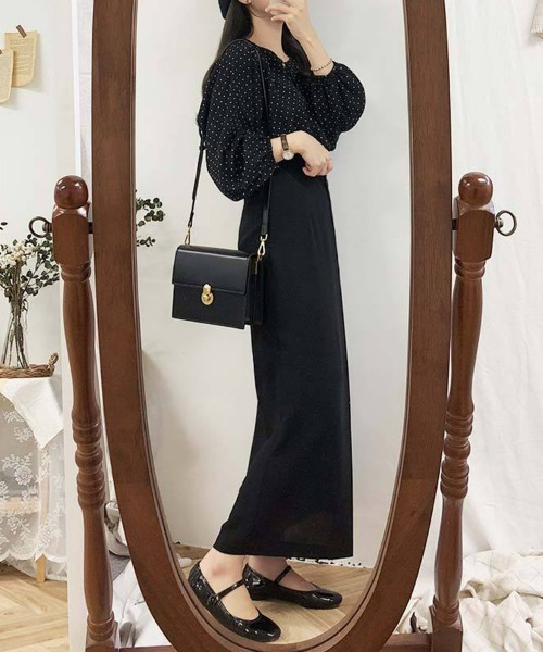 SEU ブラウス シャツ ドット柄ノーカラー七分袖ブラウス サマーシャツ