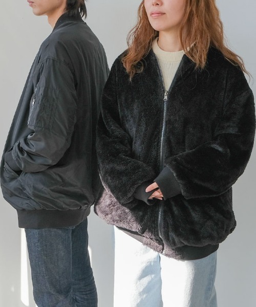 コート アウター リバーシブルMA-1裏ボアブルゾン レディース