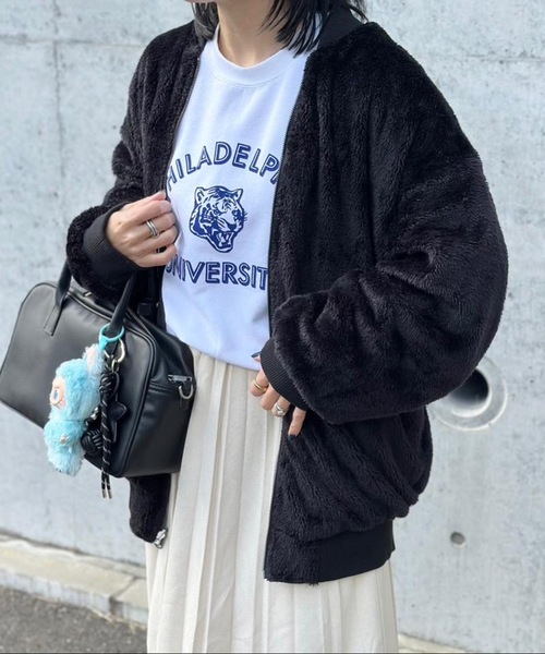 コート アウター リバーシブルMA-1裏ボアブルゾン レディース