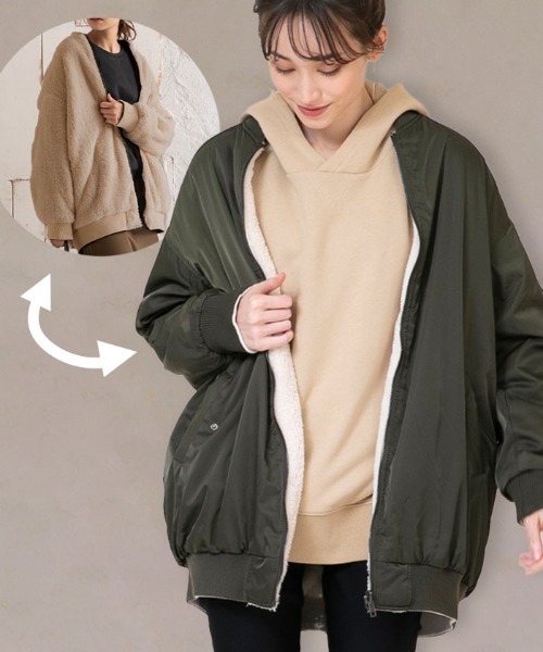 ヘレンチア 2WAY リバーシブルMA-1 ボアブルゾン カーキ ミリタリー ヘレンチア 2WAY リバーシブルMA-1 ボアブルゾン カーキ ミリタリー