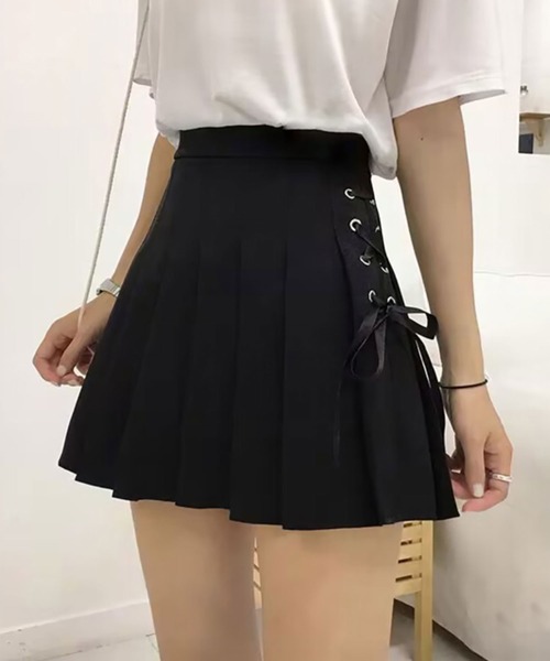 Asterellivi スカート Aラインレースアッププリーツスカート