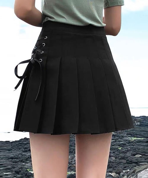 Asterellivi スカート Aラインレースアッププリーツスカート