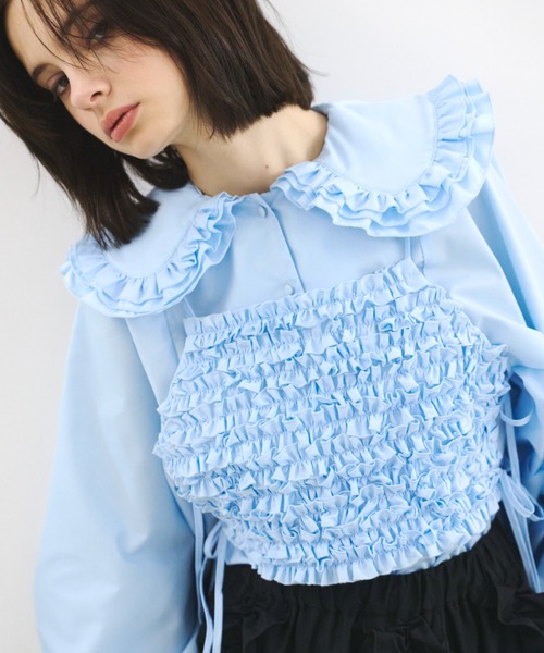 PERNA（ペルナ） ブラウス シャツ サイドリボンフリルベスト