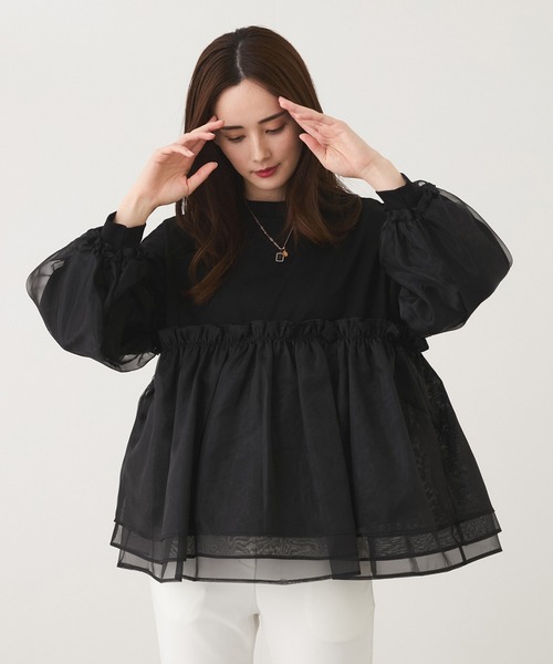 tシャツ オーガンジー切替プルオーバー レディース