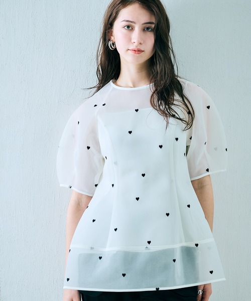 Audie a muses ハート刺繍メッシュブラウス Audie a Muses（オーディア ミューズ） ブラウス シャツ ハート刺繍