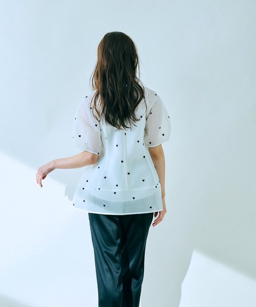 Audie a muses ハート刺繍メッシュブラウス Audie a Muses（オーディア ミューズ） ブラウス シャツ ハート刺繍