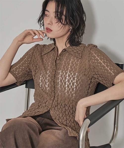 miette（ミエット） tシャツ 半袖 襟付きレース半袖トップス