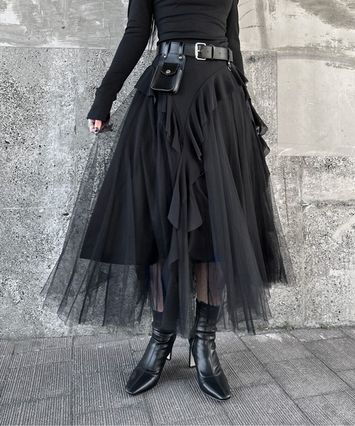 新品未使用】ラウンジドレス チュールフレアスカート ブラック RESEXXY  