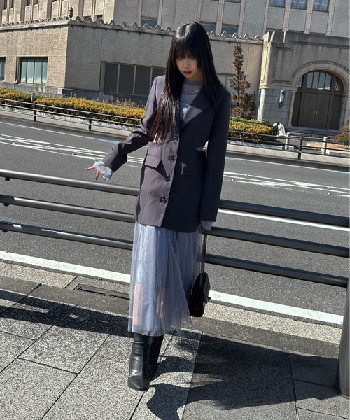 LOUIS VUITTON ランウェイ シルバーグレー ボリュームフレアスカート スカート バックレースアップボリュームフレアスカート