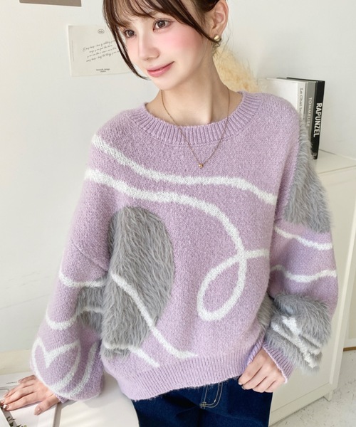 moment+ ニット セーター ニュアンスハートジャガードニットプル