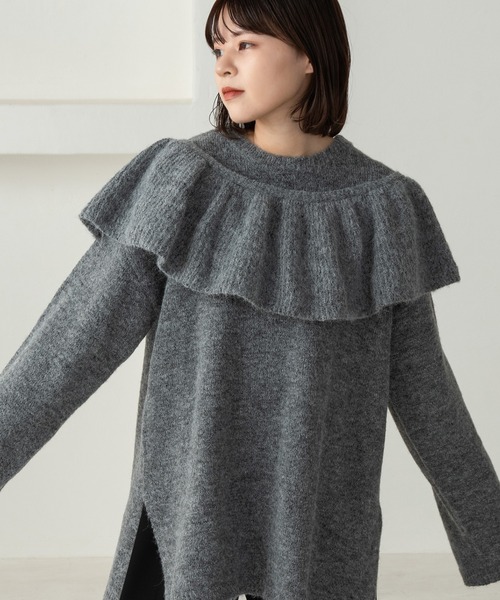 ☆美品☆aimeine エメイン　ジャガードフレンチスリーブニット ダークグレー ☆美品☆aimeine エメイン ジャガードフレンチスリーブニット ダークグレー