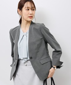ジャケット ノーカラージャケット リネンライクシリーズ ドライタッチノーラペルジャケット/UVカット レディース