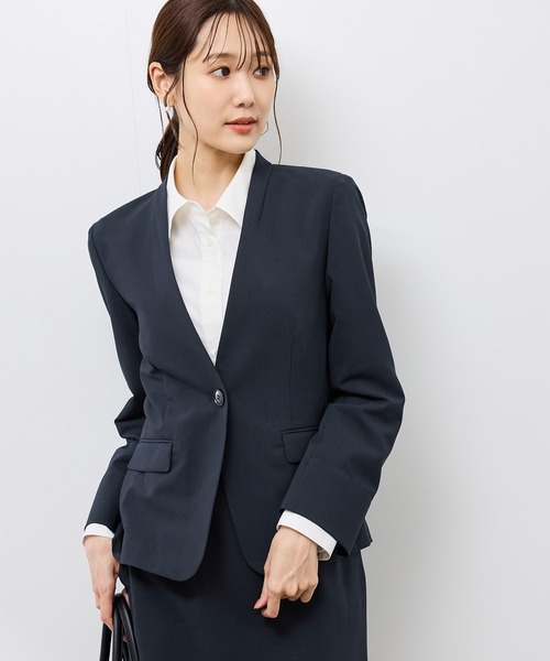 ROPE PICNIC ノーカラー ジャケット　セットアップ パンツ ネイビー ROPE PICNIC ノーカラー ジャケット セットアップ パンツ