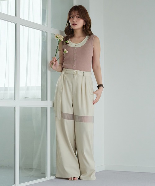 mideal パンツ sheer part wide pants / シアーパートワイド