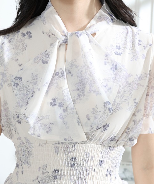 ボウタイ ワンピース 刺繍 花柄 長袖 シースルー リボン フレア jy8301531_14.jpg