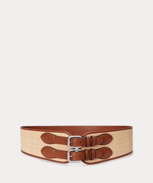 LAUREN RALPH LAUREN/ラフィア&レザー ダブルバックル ベルト LAUREN RALPH ベルト ラフィア ＆ レザー ダブルバックル ワイド
