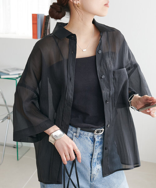 Discoat ブラウス シャツ 「WEB限定」シアービッグシャツ5分袖