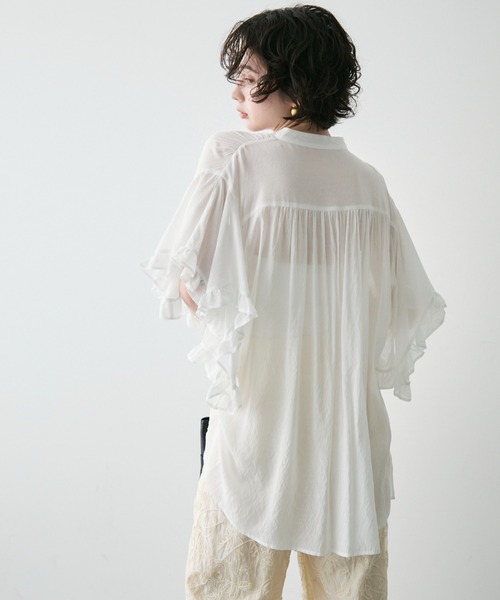 ブラウス シャツ ギャザースクエアフリルブラウス レディース Lace Ladies ブラウス シャツ スクエアネックギャザーフリル長袖