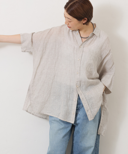 YEAH RIGHT MEDIUM 日本製　リネン libelle more｜やわさらリネン(無地)スキッパーシャツ | Rakuten