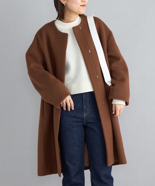 SHIPS（シップス） ノーカラーコート 36 ブラウン レディース