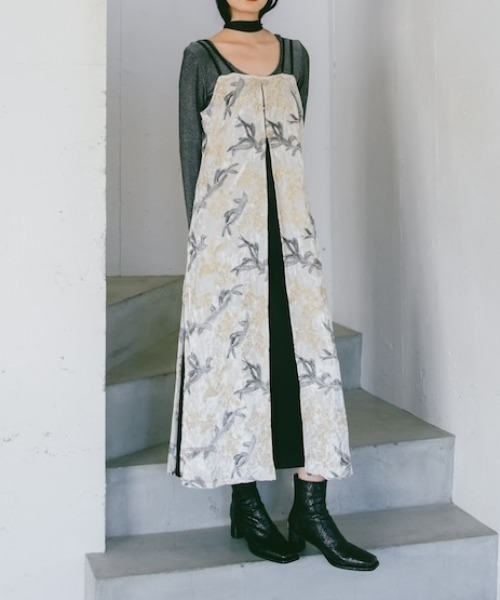 sahara ワンピース Velour Embroidery Layered Dress/ベロアエンブロイ