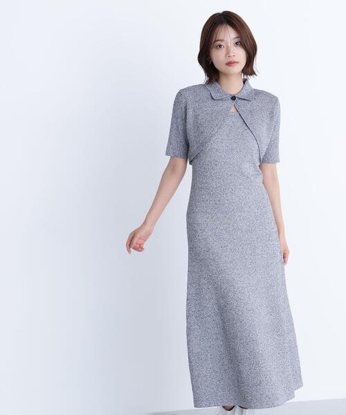 美品☆ エムズグレイシー ☆半袖ニットワンピース ビジューボタン 美品