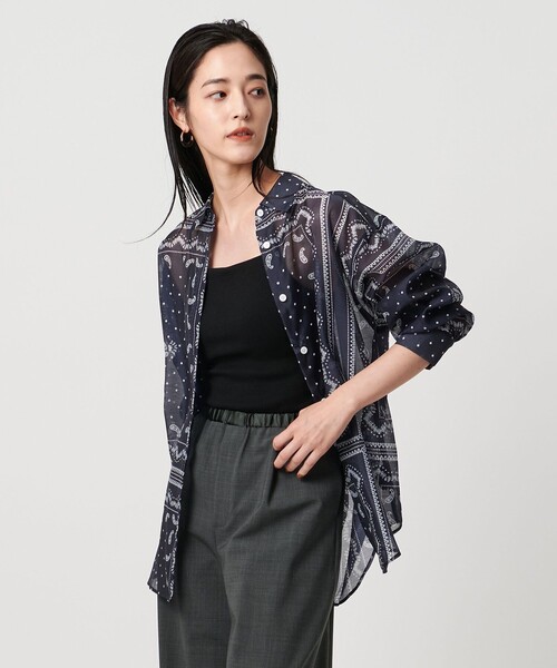 極美品　UNITED ARROWS オーガンジープリントシャツ　24ss 36 UNITED ARROWS ブラウス シャツ オーガンジー プリントシャツ