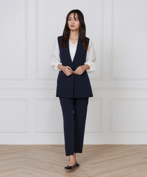 INED ジャケットパンツ スーツセット7号 INED（イネド） スーツ トリアセバックサテンジョーゼット カラーレス