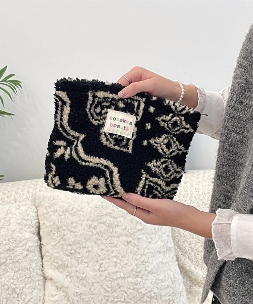 pyornim（ピョルニム） ポーチ 総柄 もこもこ ボア ポーチ レディース