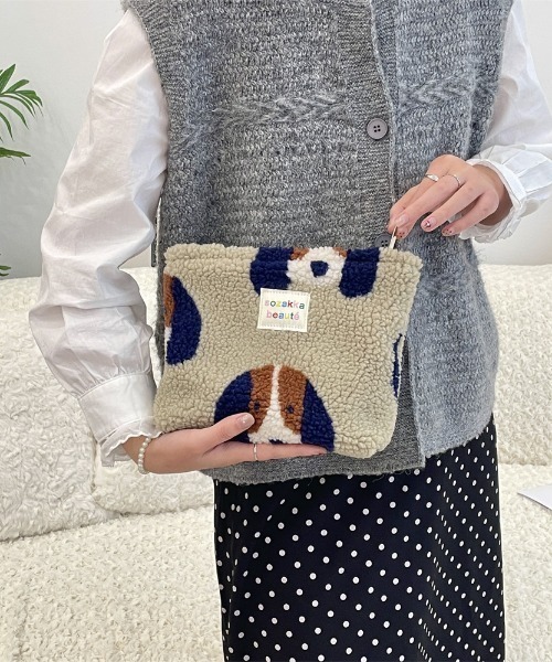 pyornim（ピョルニム） ポーチ 総柄 もこもこ ボア ポーチ レディース