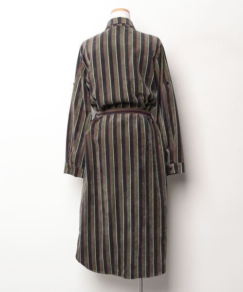 「PLAIN CLOTHING」 ストライプ柄シャツワンピース - グリーン レディース_画像2