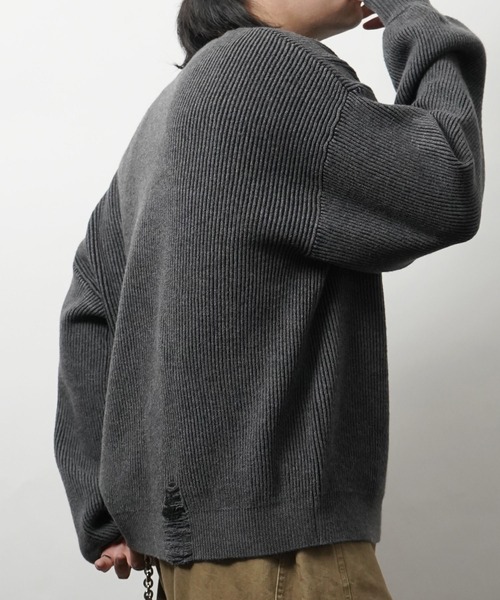 セーター ニット AW ダメージ加工 フロント Y2K サークルロゴ刺繍