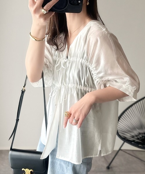 「classicalelf」 半袖ブラウス X-LARGE グレイッシュベージュ レディース_画像6