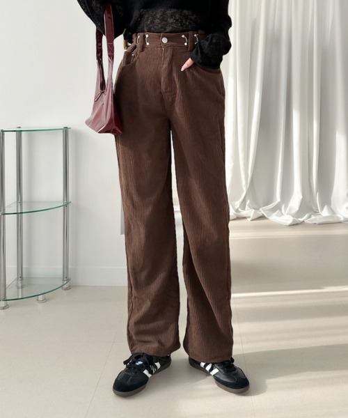 Ada. パンツ ウエストホック ストレートシルエット コーデュロイパンツ