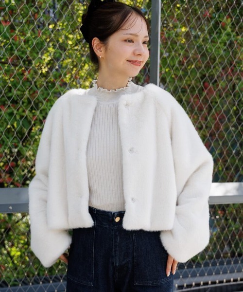 flower ノーカラーコート コート コンパクトファーコート レディース