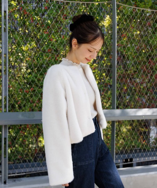 flower ノーカラーコート コート コンパクトファーコート レディース