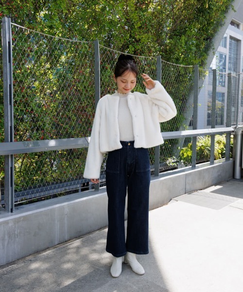 flower ノーカラーコート コート コンパクトファーコート レディース