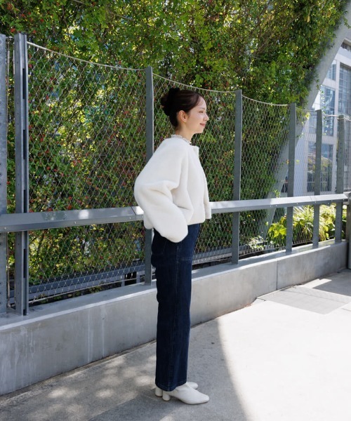 flower ノーカラーコート コート コンパクトファーコート レディース