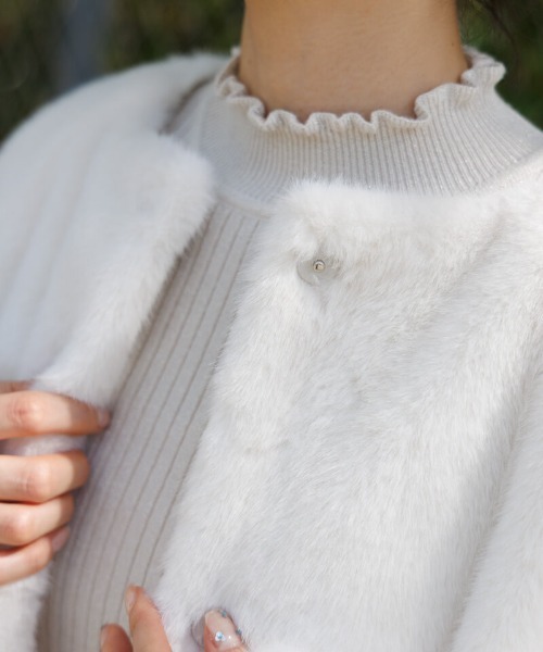 flower ノーカラーコート コート コンパクトファーコート レディース