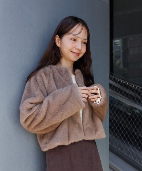 flower ノーカラーコート コート コンパクトファーコート レディース