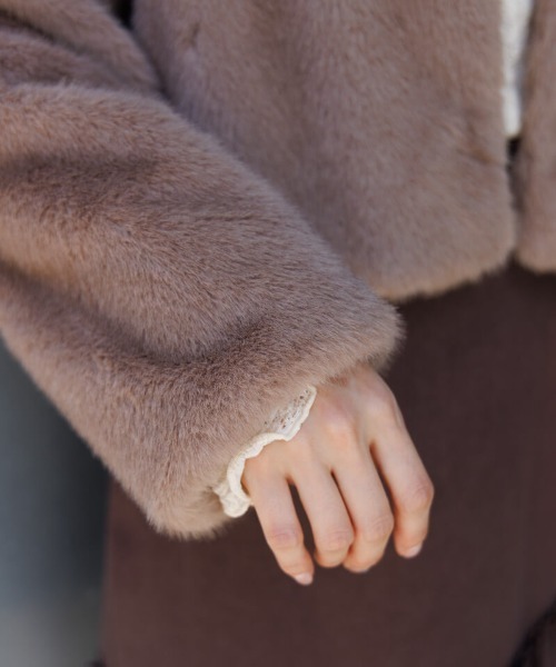 flower ノーカラーコート コート コンパクトファーコート レディース