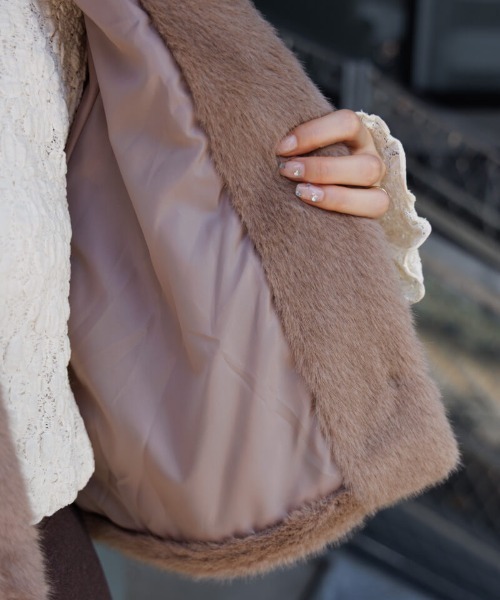 flower ノーカラーコート コート コンパクトファーコート レディース