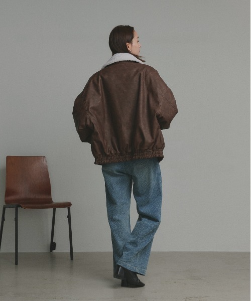 ヴィンテージライクフェイクレザーボアブルゾン ヴィンテージライクフェイクレザーボアブルゾン